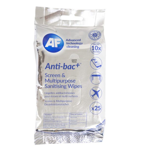 Af Anti-bac+ Sanitising Antibacterial Screen & Multipurpose Wipes - x25 ABTW025P.