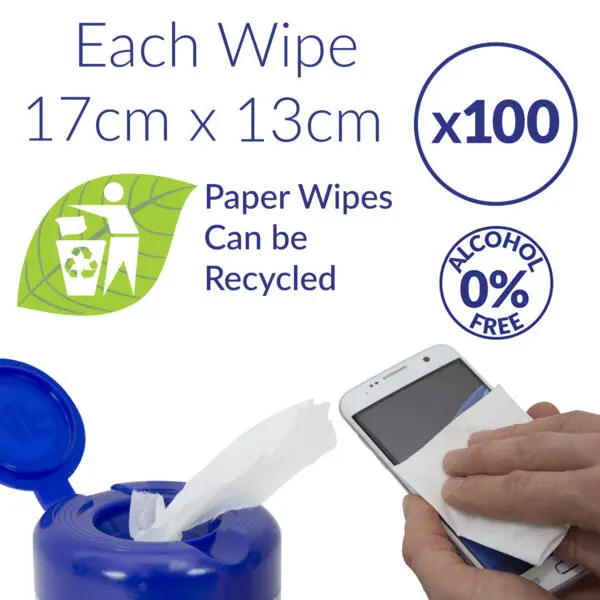Jedes Screen-Clene - Screen Cleaning Wipes - x100 SCR100T-Tuch kann recycelt werden.