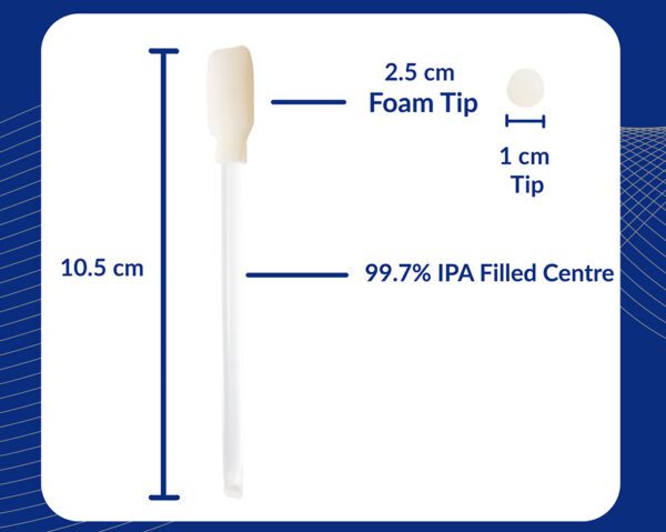 Une image de Foambuds - IPA Cleaning Solution Foam Buds - x25 FBUIPA25 et un ruban à mesurer.