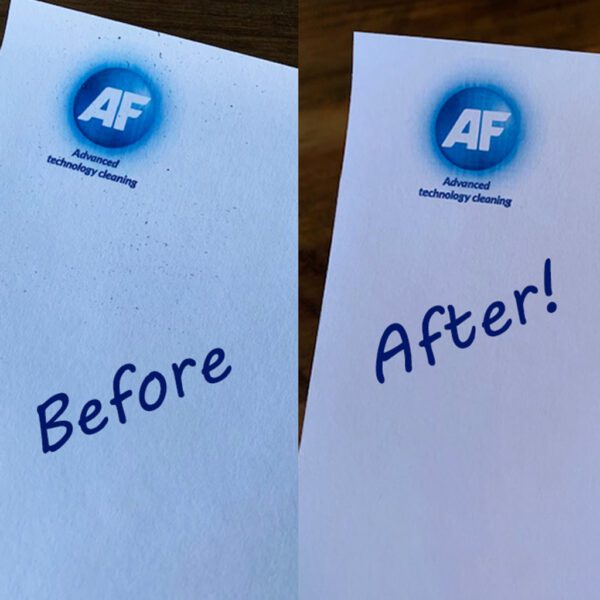 Two pieces of Printclene - Printer and Toner Cleaning Sheets - x25 PRI025 with the word af written on them.