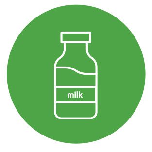 Eine Flasche Milch in einem grünen Kreis.