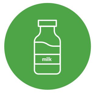 A bottle of milk in a green circle.