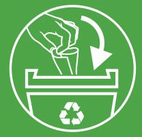 A recycling icon on a green background.