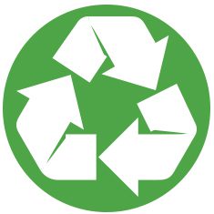 Ein grünes Recycling-Symbol auf weißem Hintergrund.