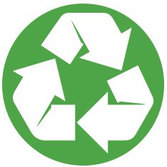 A green recycle symbol on a white background.