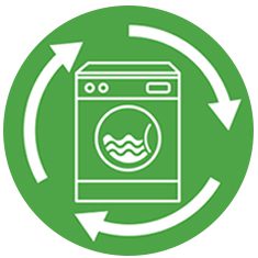 A green icon with a washing machine in it.