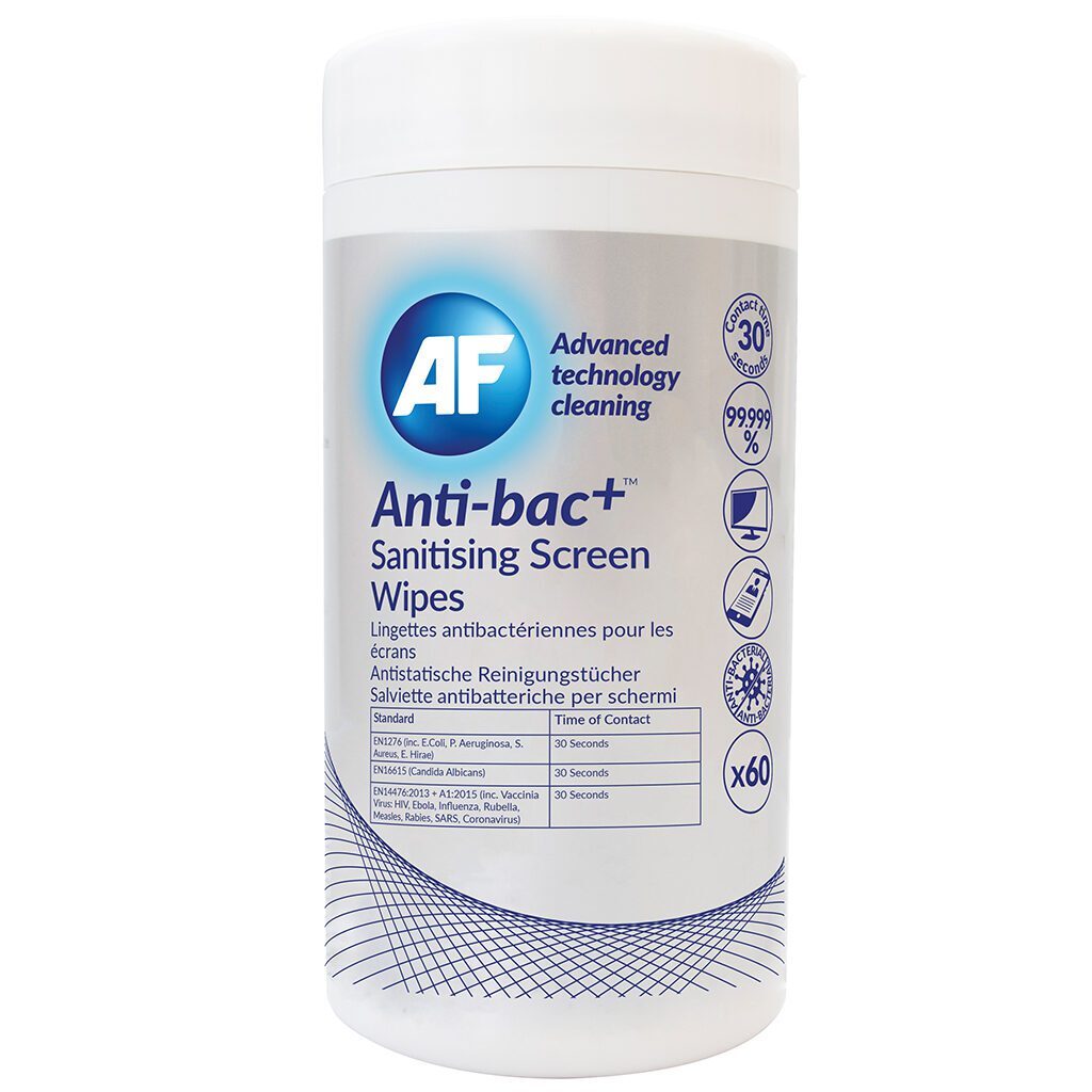 Anti-bac+ desinfizierende, antibakterielle Bildschirmreinigungstücher – x60 BSCRW60T Bildschirmwischtücher.